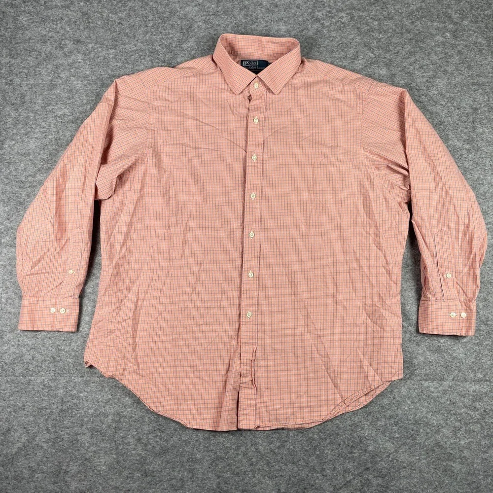 Polo Ralph Lauren Button Down Mens 18 34/35 Orange Regent Classic Fit Check 90s